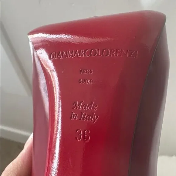 Gianmarco Lorenzi Bold Leather Red Heels Platform Square Toe Red Outsole Size 36 - Picture 6 of 14